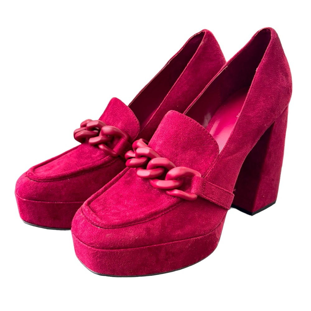 Maroon open edit platform heels
